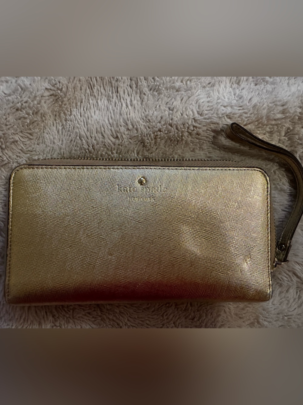 kate spade Metallic Gold Zip Wristlet Clutch